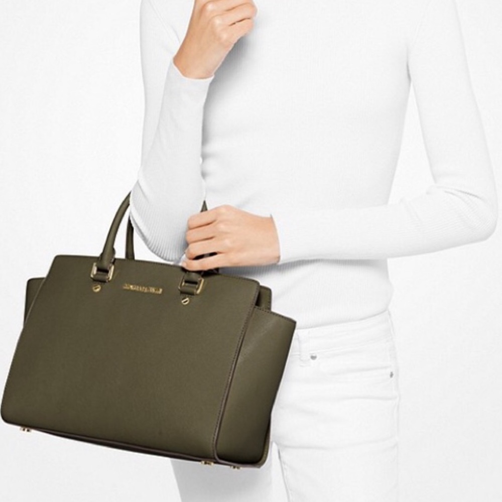 Michael Kors Green Gold Hardware Selma Satchel